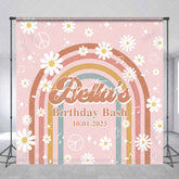 Aperturee - Custom Daisy Rainbow Groovy Pink Birthday Backdrop